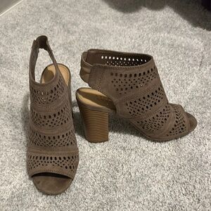 LC Lauren Conrad Taupe Perforated Heeled Sandals